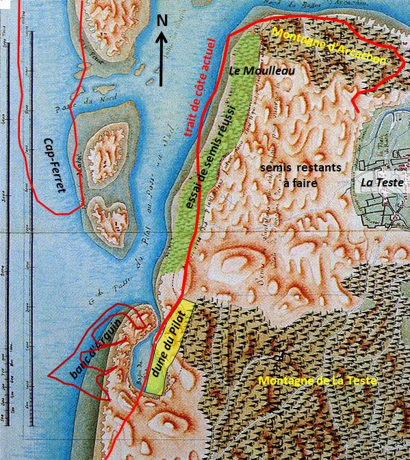 Carte bu bassin d’Arcachon au XVIII ème siècle