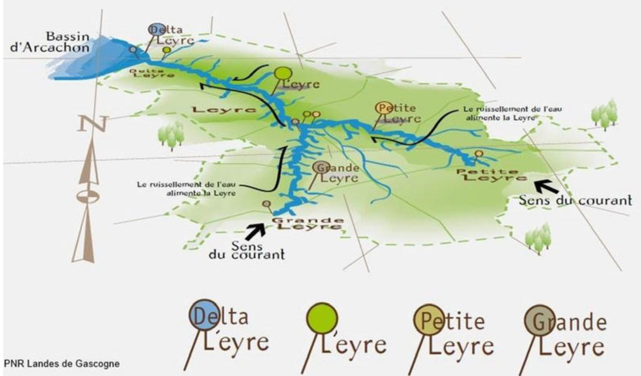 Carte delta de la Leyre 📷 Parc Naturel Régional Landes de Gascogne